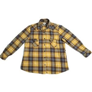 Matchstick Argus Shirt Womens 2XL Plaid Flannel Yellow Brown Roll Up Sleeves